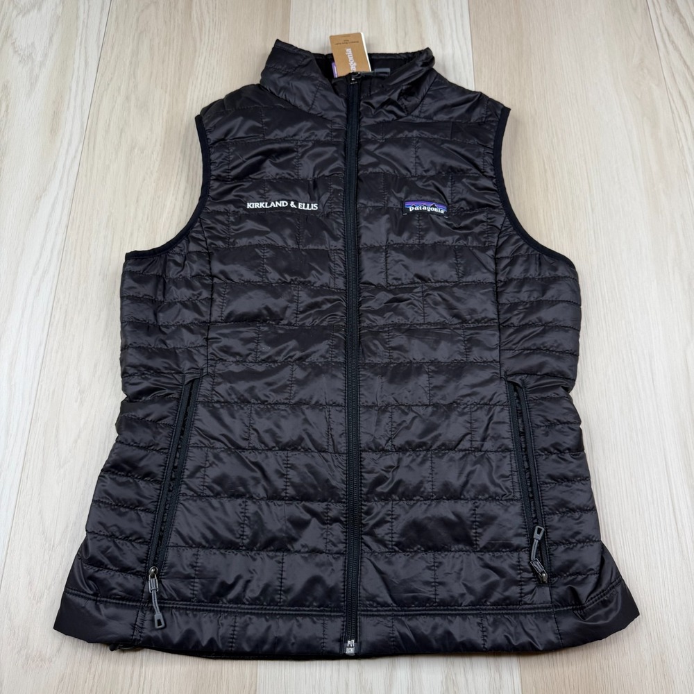 Patagonia Womens Black Primaloft Logo Full Zip Quilted Nano Puff Vest Size S NWT